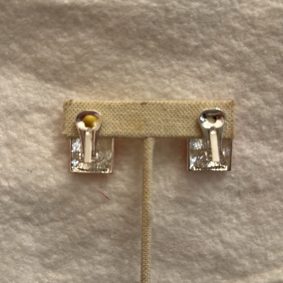 Colorblock pastel pink peach clip on earrings silver - Picture 2 of 4